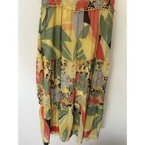 Figueroa and Flower Chiffon Tiered Maxi Yellow Floral Dress Womens Size S Boho